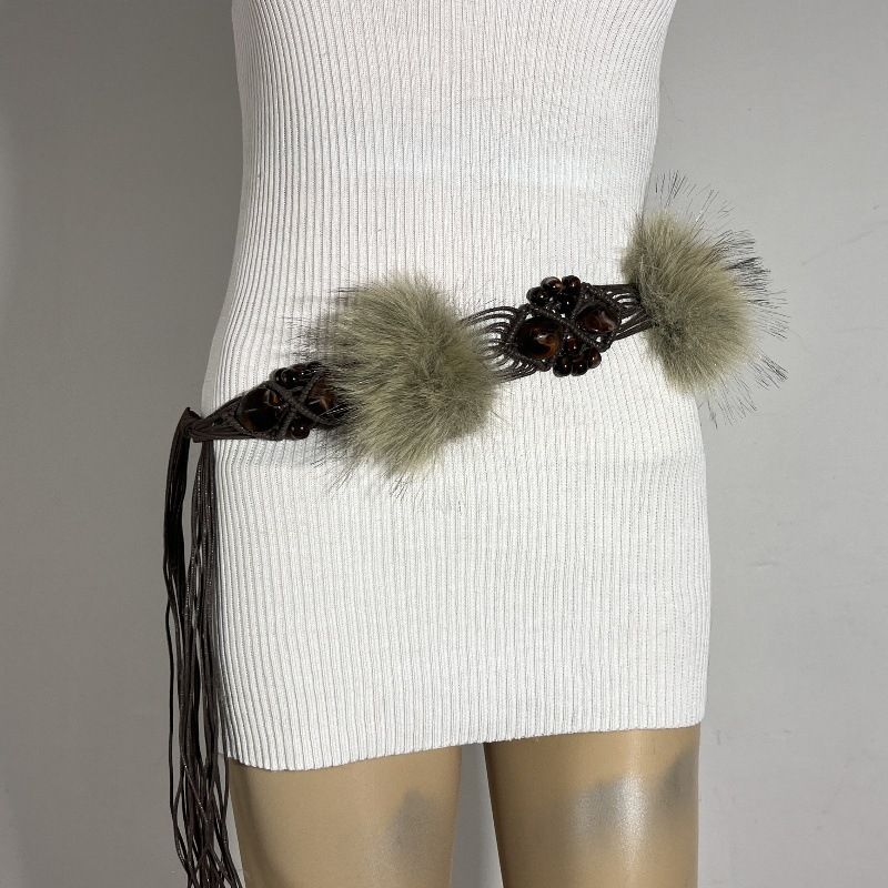 Furry Braided Belt Bohemian Ethnic Style Braided Women's Versatile Retro Wax Rope Niche Fashion Waist Rope_voghion.com