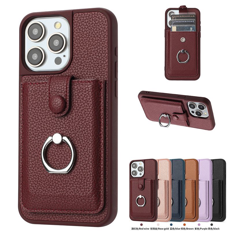 Wallet With Ring Leather Case For IPhone 16 ProMax 15 Plus 14 Pro 13 12 Pro Max Quakeproof Half Wrapped Case Cover_voghion.com