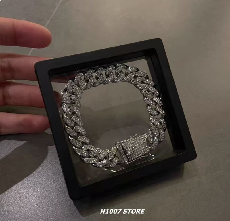 Jewelry Cuban Bracelet Electroplated Full Diamond Zinc Alloy Hip Hop Men Hand Accessories_voghion.com