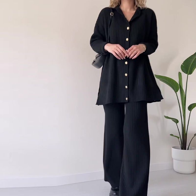 Abito da casa casual da donna con design a tinta unita, design con bottoni_voghion.com
