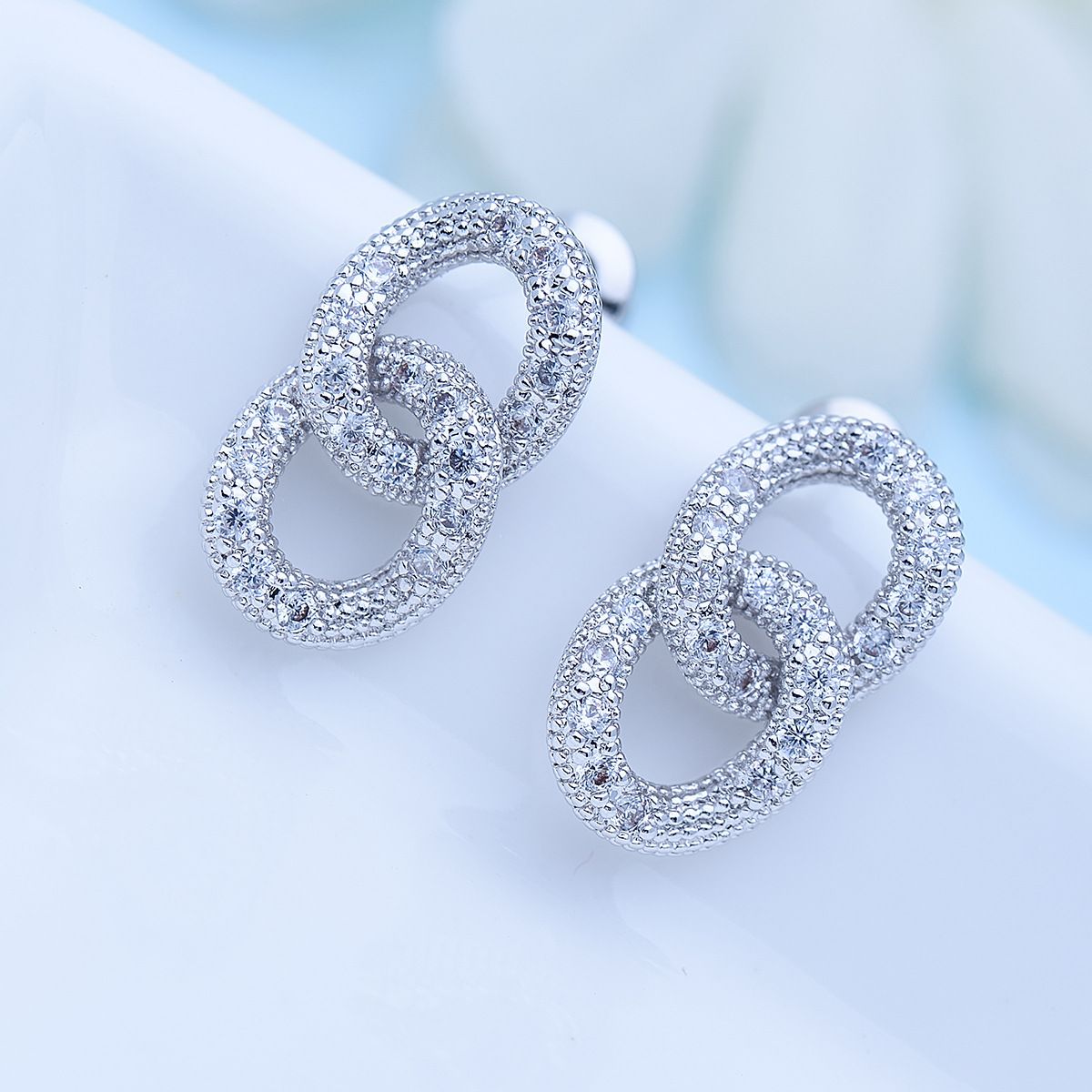 Women's Jewelry Elegant Chain Drop Earrings With Cubic Zirconia, Geometric Design, Hypoallergenic Copper, Rhodium Plated For Daily Special Occasions_voghion.com