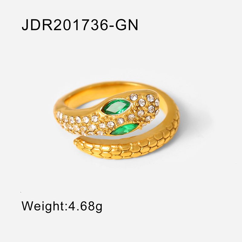 Gioiello unico con anello placcato in oro, elegante anello in acciaio inossidabile con zircone serpentino, da donna_voghion.com