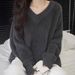 girl Cream Yellow Mink Velvet V-Neck Sweater Women, Loose Gentle Lazy Style Pullover Knitwear For Autumn And Winter, Thick_voghion.com