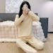 Solid color German velvet thermal underwear, sleepwear, women's autumn and winter sweet round neck long sleeved pants,_voghion.com