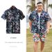 Camicia da spiaggia a maniche corte con fiori, taglie forti, da uomo, in cotone, ampia e alla moda, con stampa floreale._voghion.com