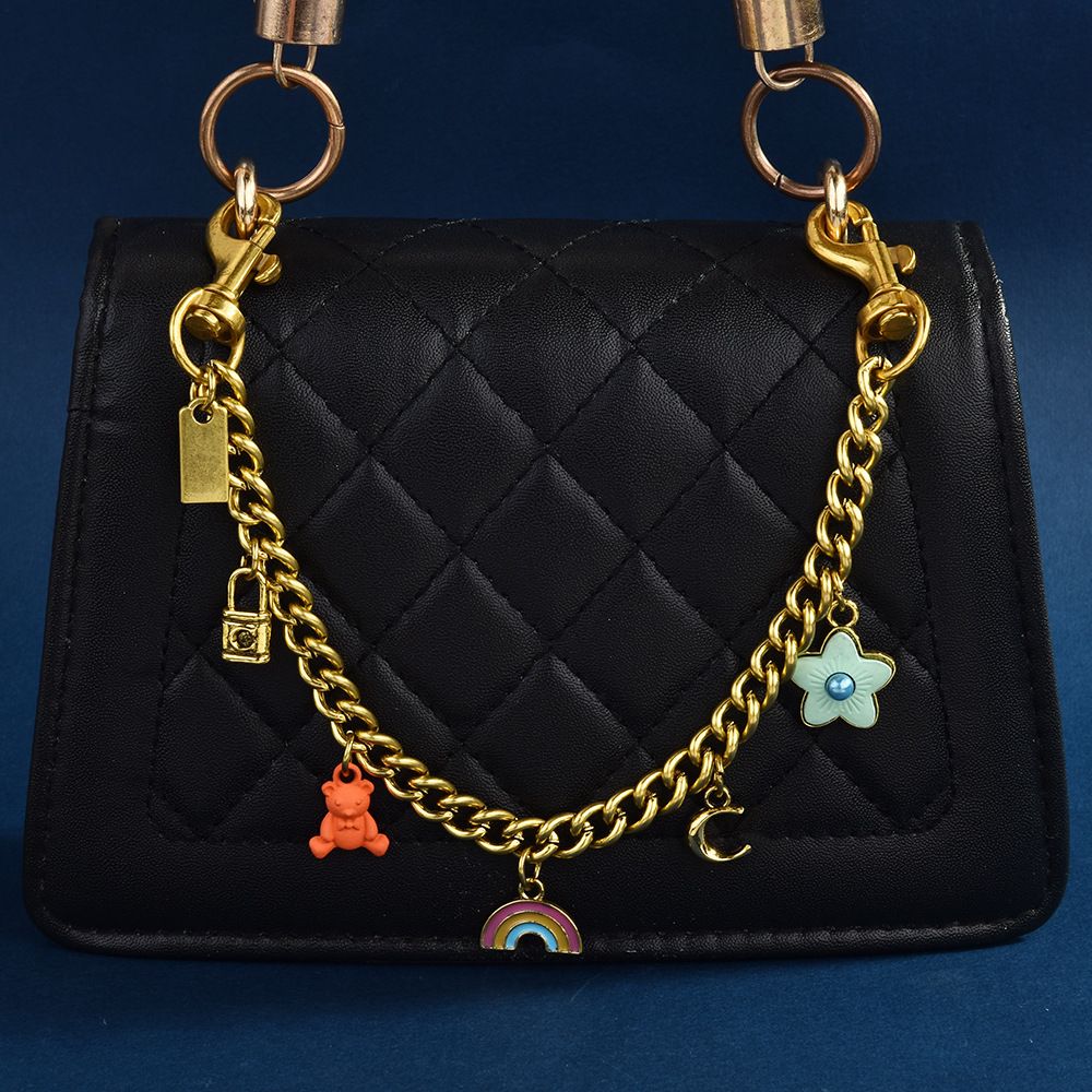 Women's Fashion Embroidered Shoulder Small Square New Flower Rainbow Bear Lock Chain Crossbody Bag_voghion.com