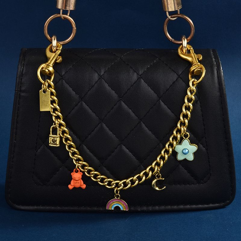Damenmode bestickte Schulter kleine quadratische neue Blume Regenbogen Bär Schloss Kette Umhängetasche_voghion.com