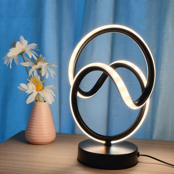 Lampe de bureau créative en aluminium à ondes rondes domestiques avec gradation à trois couleurs et alimentation USB adaptée aux salles d'étude_voghion.com