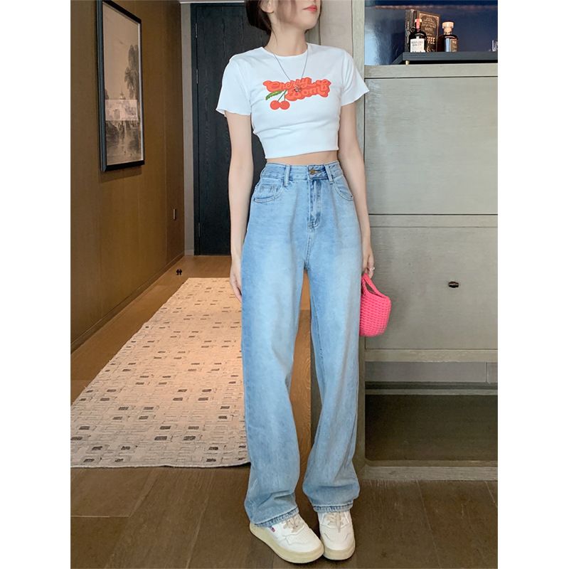 Light colored jeans women's summer new design sense, small chic, loose and wide leg for women, floor length pants_voghion.com