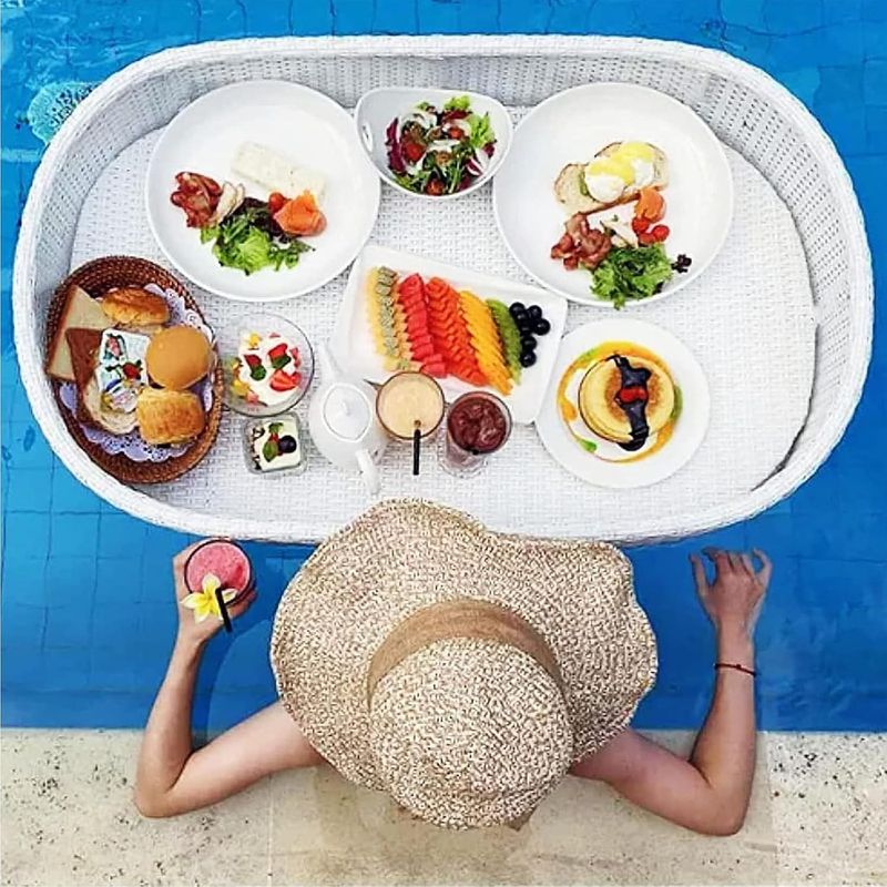 Rattan Woven Serving Tray, Food Tray with Handles Heart-Shaped Floating Tray Luxury Floating Serving Tray Table Bar Swimming Pool Floating Tray for Po_voghion.com
