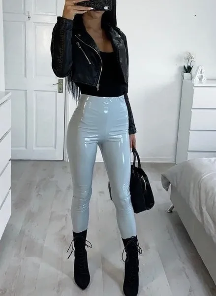 Women's new mirror bright leather pants sexy casual pants nightclub_voghion.com