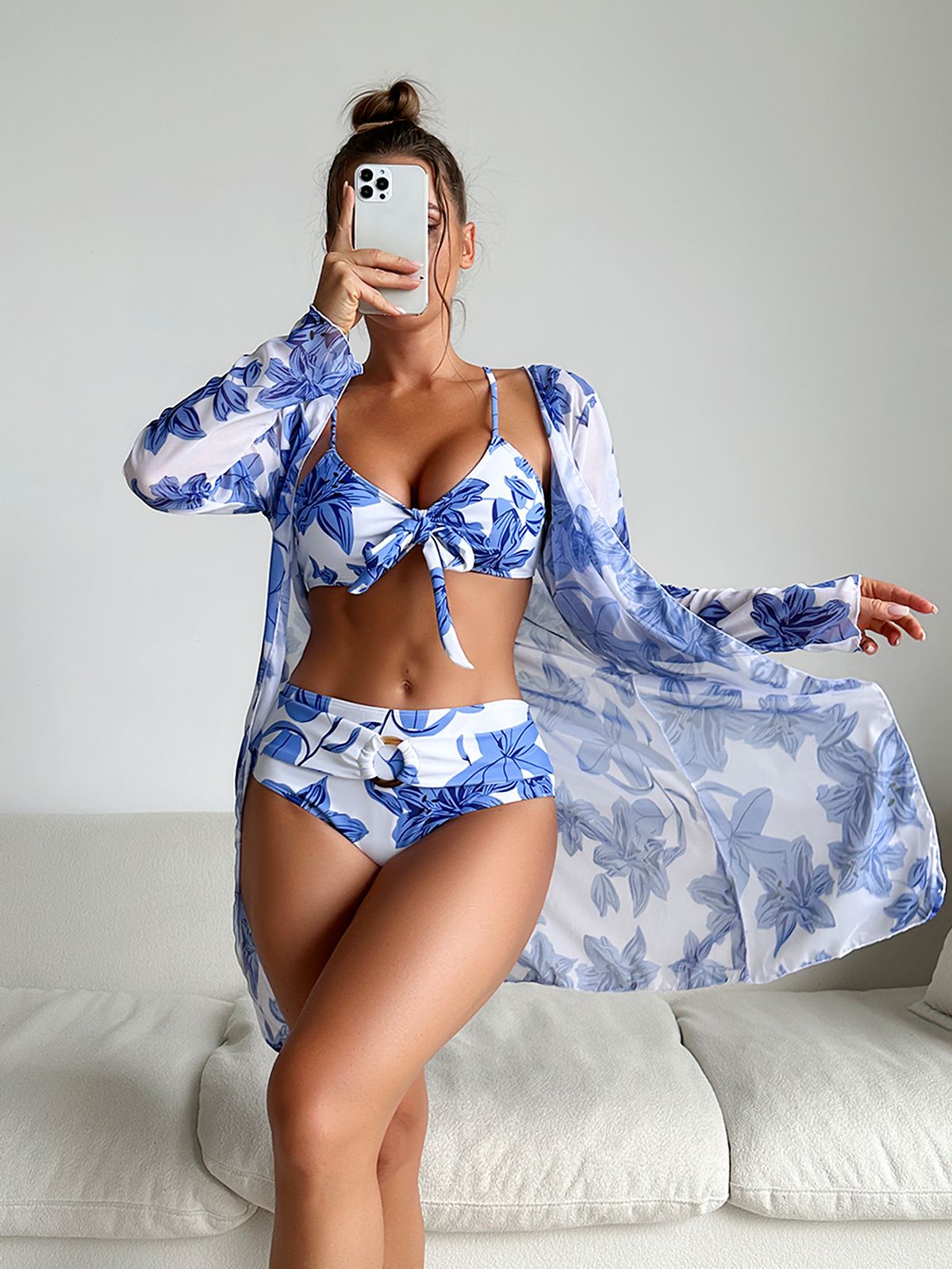 Women's fashion high-end sexy multi-color printed bikini BIKINI three-piece women's swimsuit_voghion.com