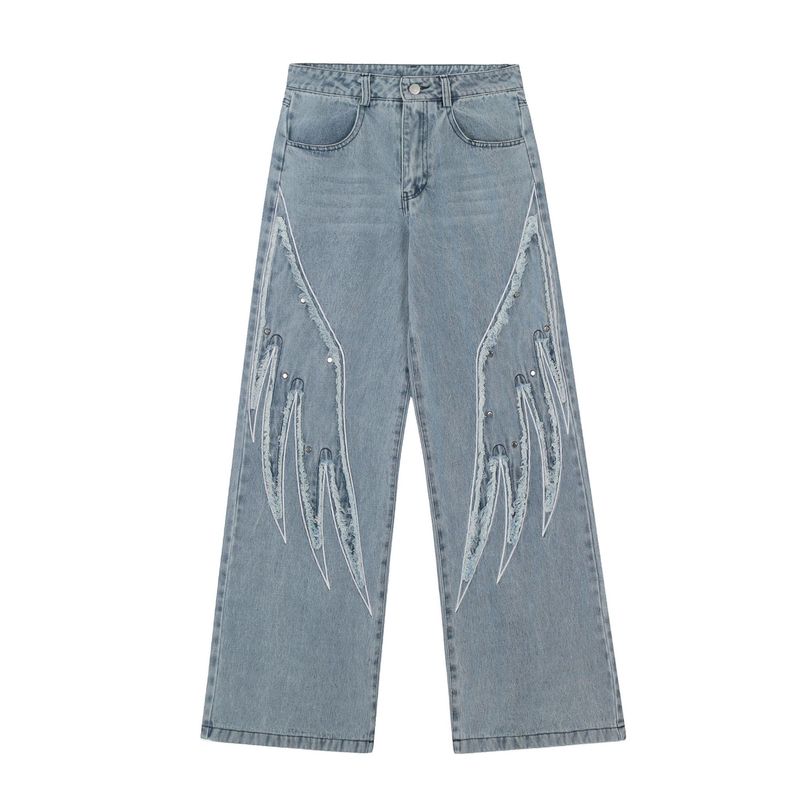 Men's Clothing Fashion Brand Spring Retro Patch Washed Jeans Straight Personality Cleanfit Trousers_voghion.com