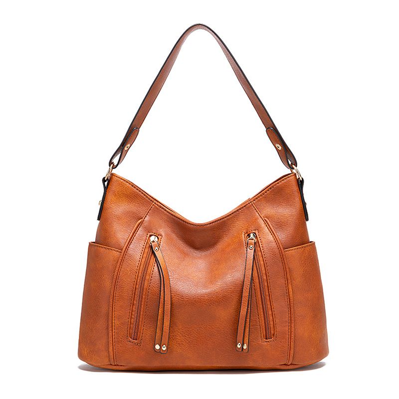 Retro Große Kapazität Doppelreißverschluss Schulter Crossbody Stand-alone Damen Unterarm Einkaufstasche_voghion.com