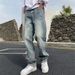 Nostalgic high street long pants, slim loose fit, small feet, blue INS jeans, trendy men_voghion.com