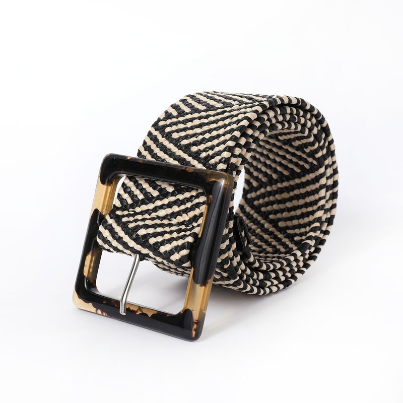 Cinturón ancho vintage para mujer con hebilla cuadrada estilo bohemio tejido elegante y elegante_voghion.com