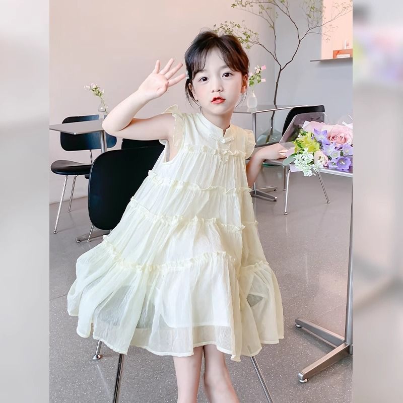 Meisjes chiffon nieuwe stijlvolle kleine vliegende mouwen cake rok kleine meisjes zomerjurk kinderen prinses_voghion.com