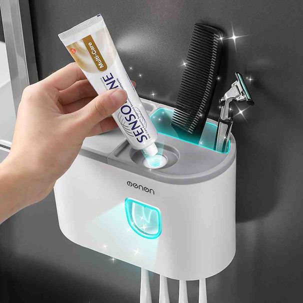 Bathroom Accessories Sets Toothbrush Holder Automatic Toothpaste Dispenser Wall Mount Toothpaste Squeezer Storage Rack Organizer_voghion.com