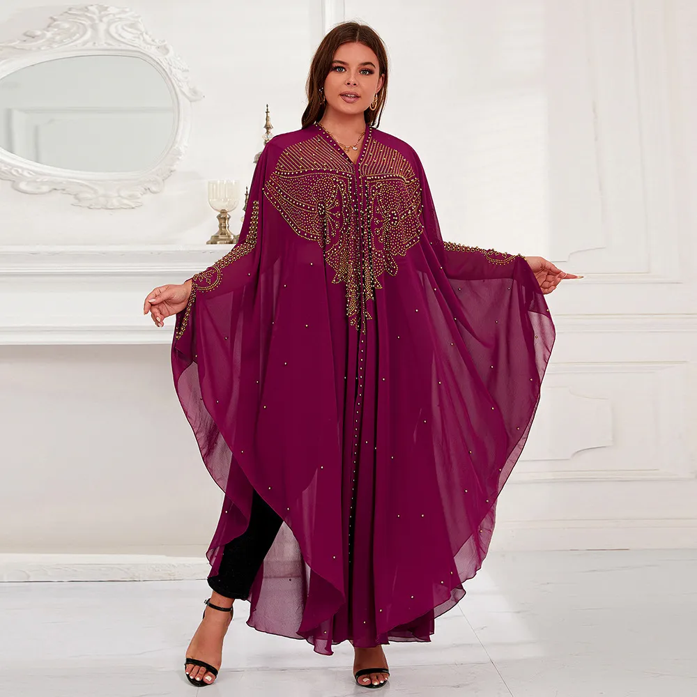 Damska muzułmańska sukienka w dużych rozmiarach, gorąca, diamentowa, koralikowa, modna szata, odzież damska_voghion.com