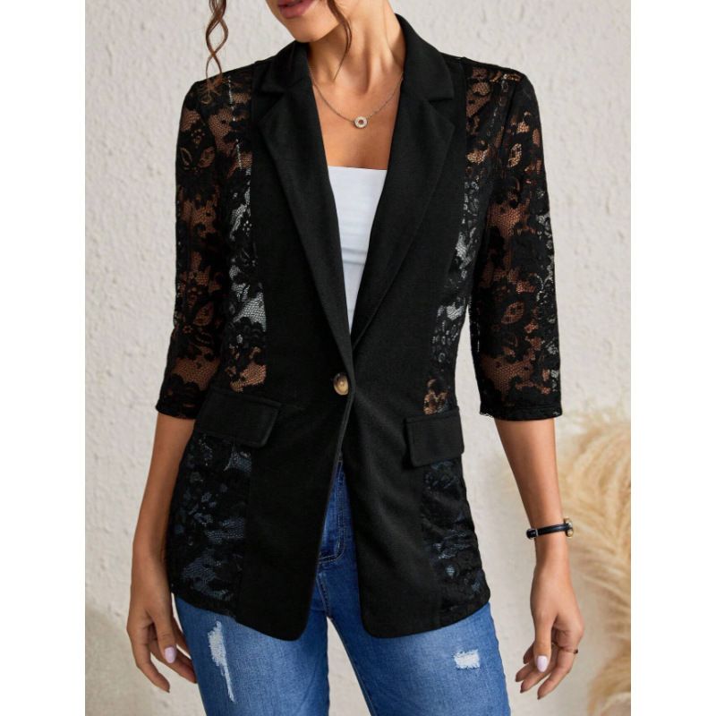 Giacca da abito da donna con maniche a sette quarti patchwork di pizzo_voghion.com