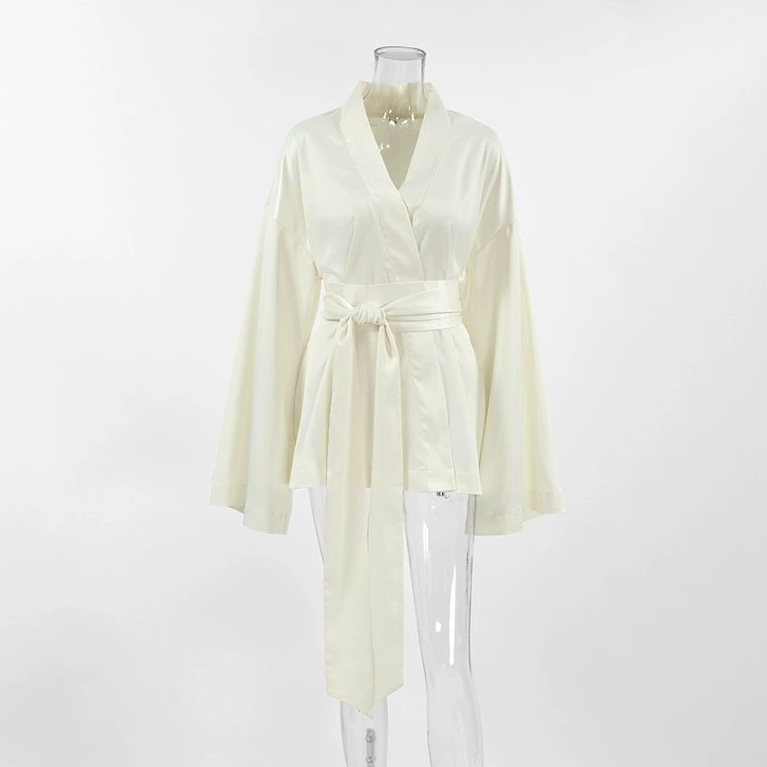 Langarm Wickelkleid aus Satin, modisch, elegant, langärmelig_voghion.com