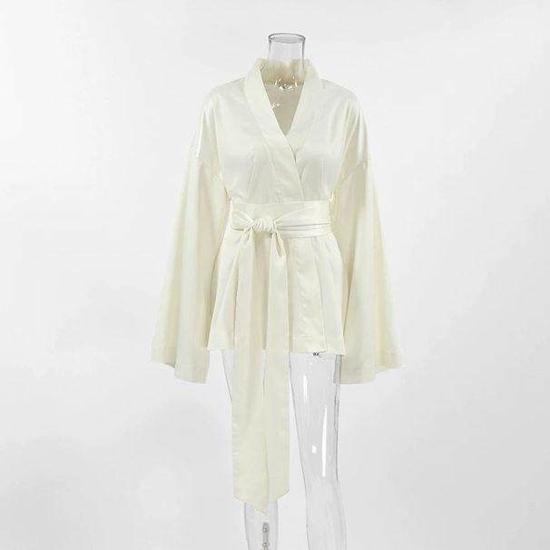 Langarm Wickelkleid aus Satin, modisch, elegant, langärmelig_voghion.com