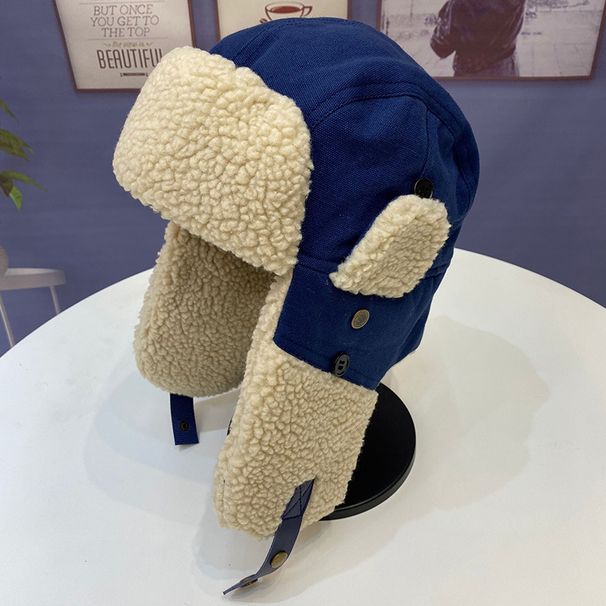Pilot Hat For Men And Women Outdoor Riding Warm Skiing Cold Hat Cold Protection Ear Protection Plush Canvas Splicing Lei Feng Hat_voghion.com