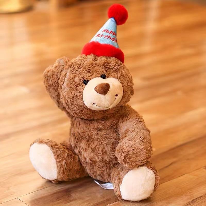Gorro de cumpleaños, peluche de osito de peluche, muñeco de Navidad, regalo de San Valentín y Año Nuevo, oso Wulula castaño_voghion.com