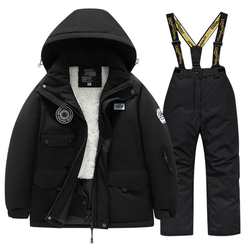Conjunto de terno infantil de inverno para meninos e meninas, jaqueta à prova d'água e à prova de vento, calças de esqui profissionais quentes e grossas_voghion.com
