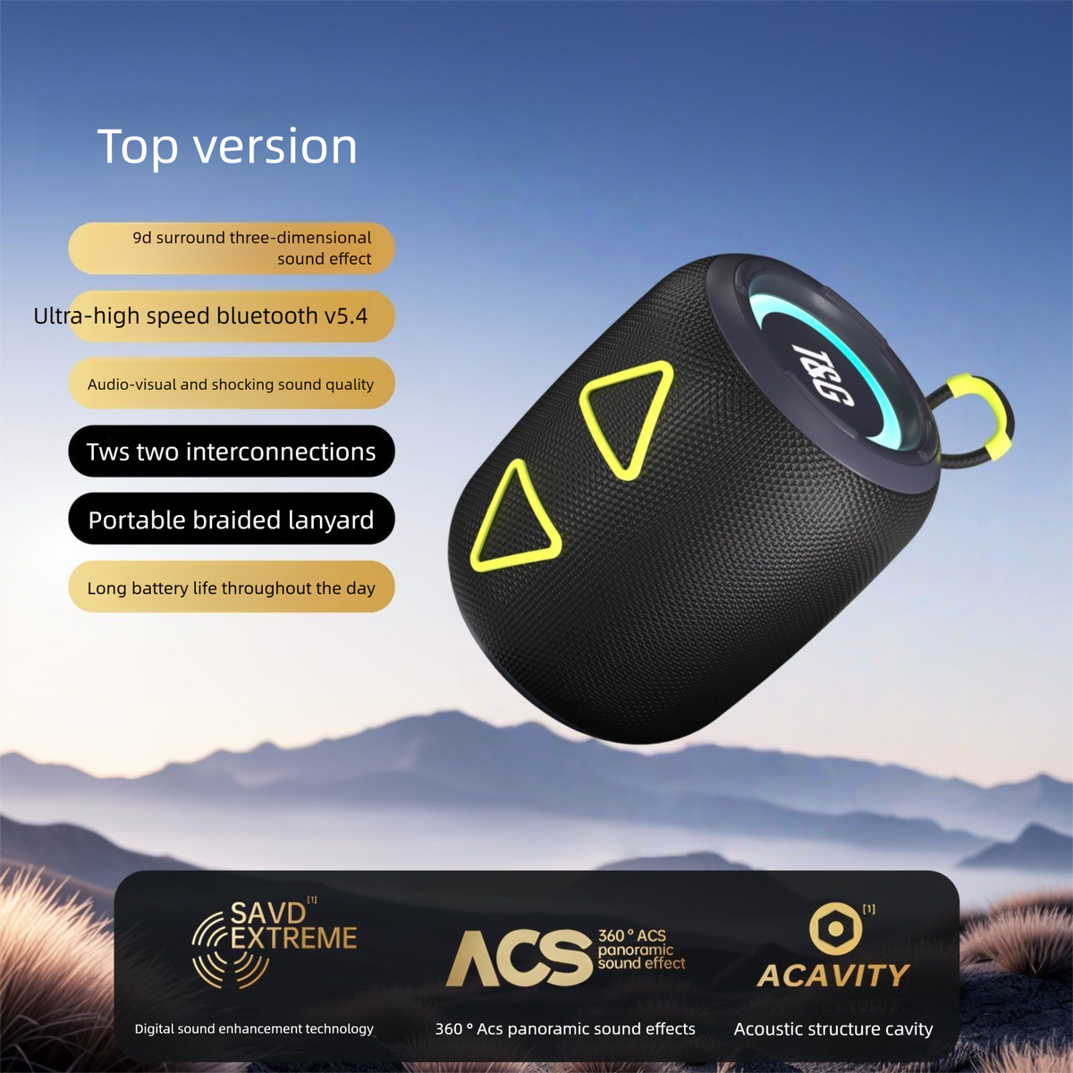 Kolaison New T55 Altoparlante Bluetooth wireless con luci colorate, alta qualità del suono, volume elevato, bassi profondi, per esterni_voghion.com