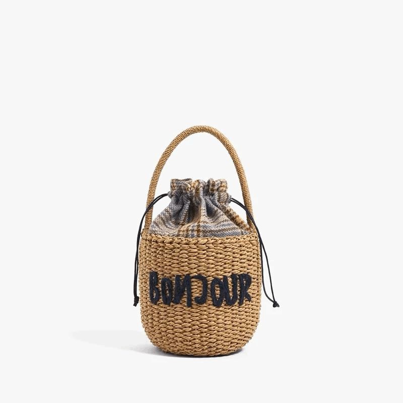 Borsa per tessitura da spiaggia con borsa in paglia a mano con lettera artigianale da donna_voghion.com