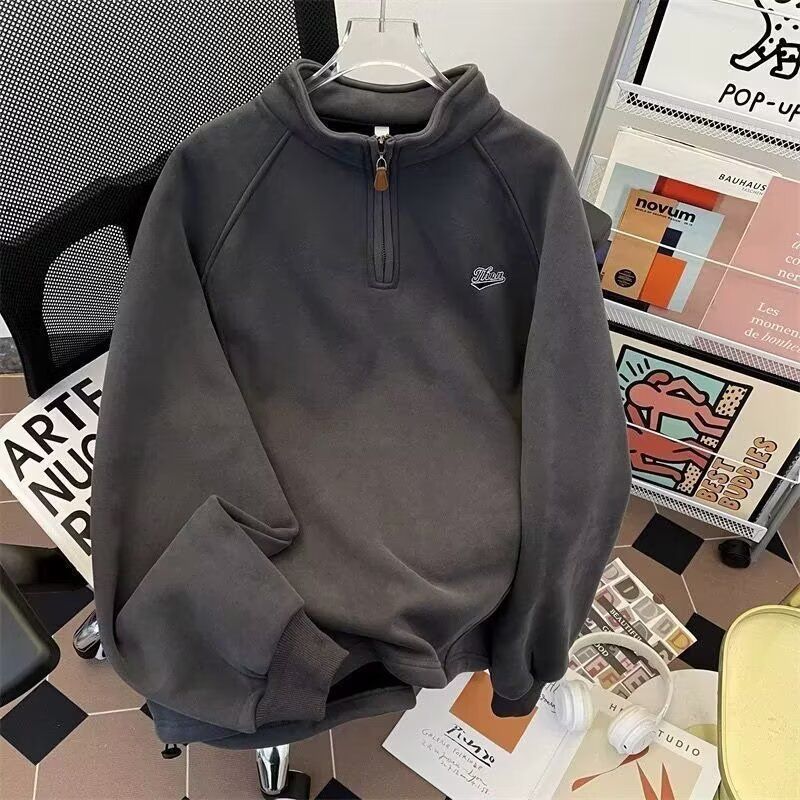 Felpa casual in pile con cerniera a un quarto da uomo - Collo alto, vestibilità ampia, calda fodera in peluche, senza cappuccio, stile pullover (in pile e non)_voghion.com