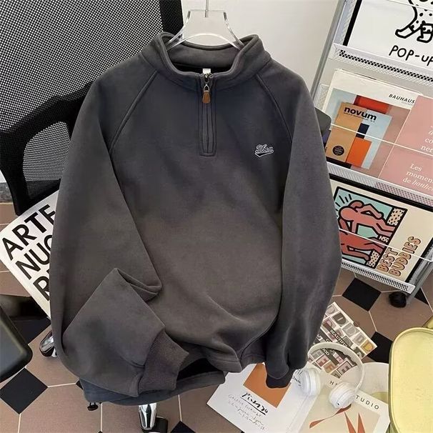 Felpa casual in pile con cerniera a un quarto da uomo - Collo alto, vestibilità ampia, calda fodera in peluche, senza cappuccio, stile pullover (in pile e non)_voghion.com