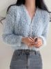Women's V-Neck Short Cardigan Sweater Lightweight Long Sleeve Open Front Casual Knitwear For Spring & Fall_voghion.com