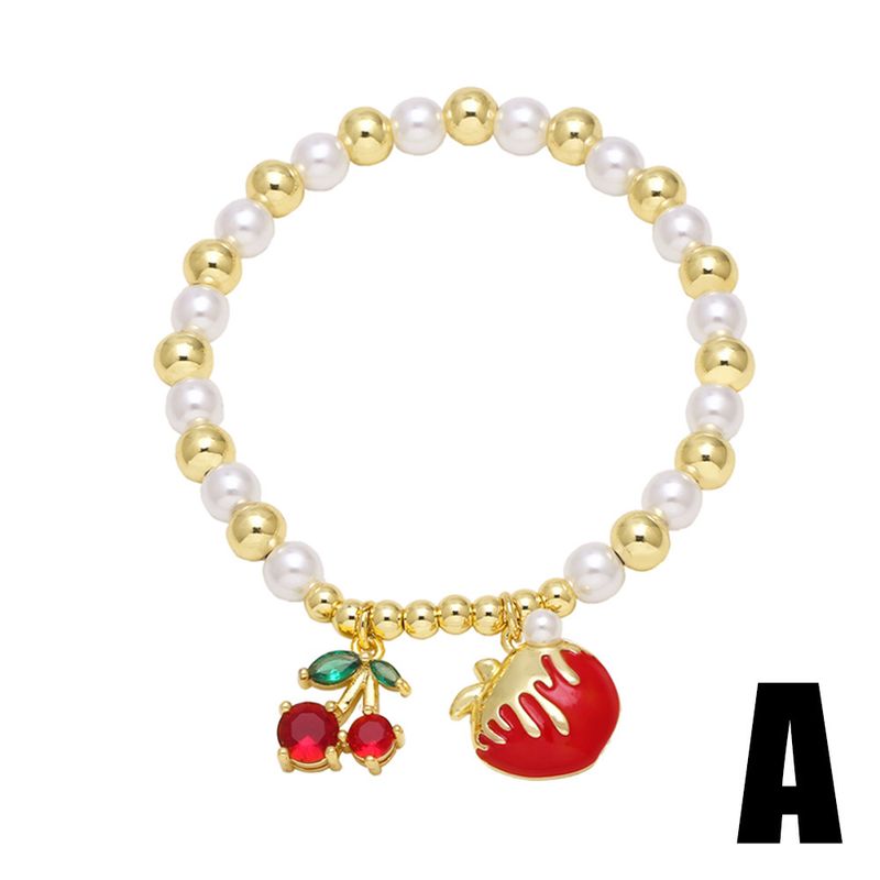Charm-Armbänder AS Jewelry New Fruit Cherry Grape Anhänger Armband Perle vergoldet Armband Handschmuck Brm75_voghion.com