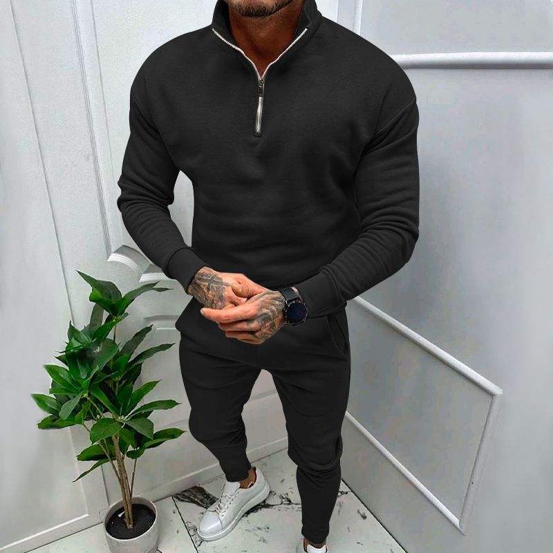 Heren effen casual en fleece warm trainingspak met rits_voghion.com