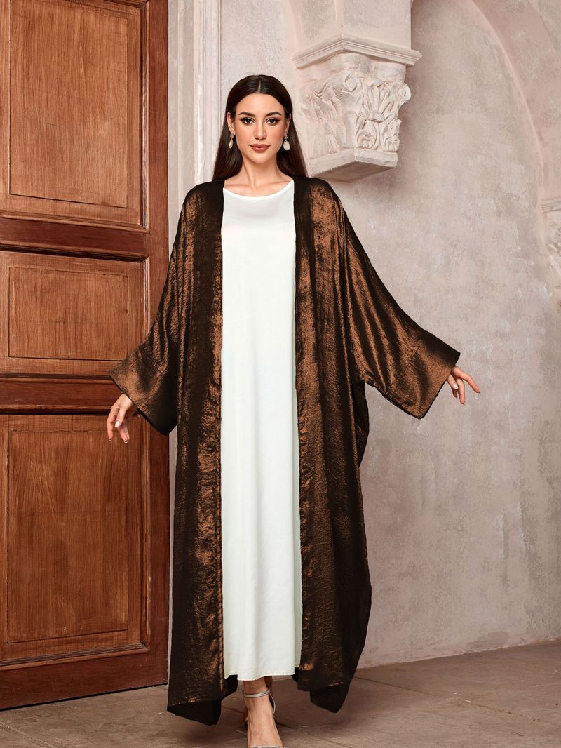 Abito lungo musulmano da donna, elegante abito in tessuto di poliestere con maniche a pipistrello, in rilievo dorato_voghion.com