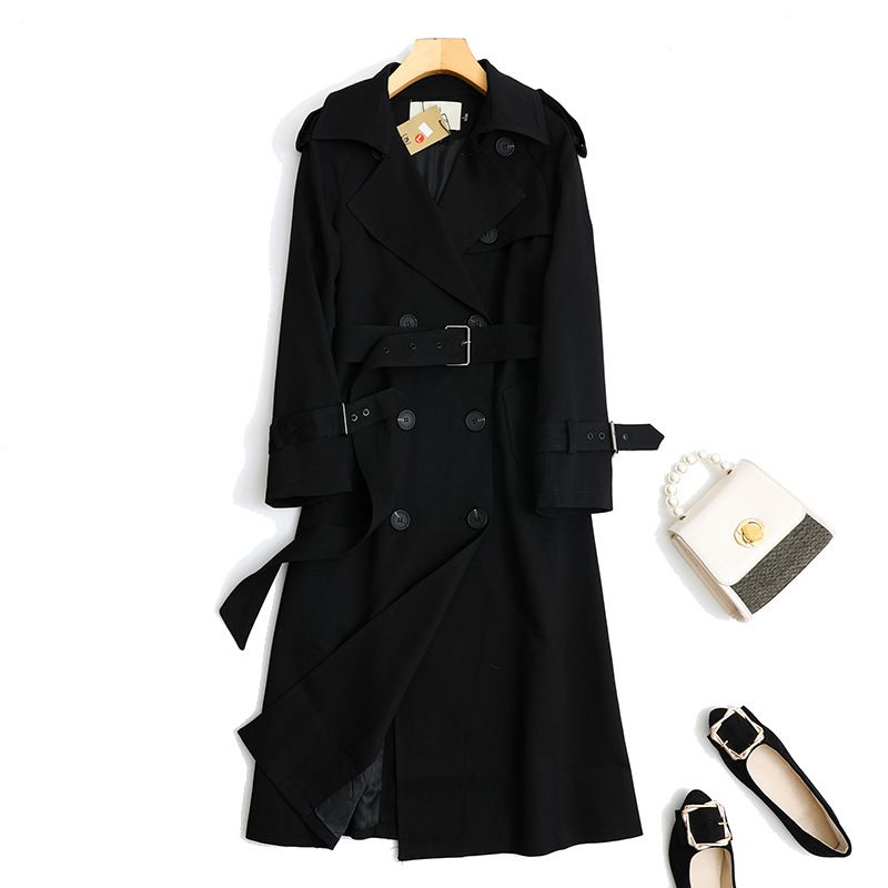 Women's autumn and winter clothing lapel shoulder sleeves Pieter splicing double-breasted oblique pocket large size_voghion.com