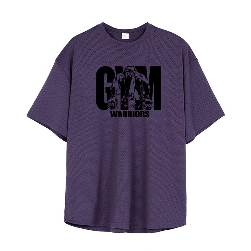 T-shirt de sport ample et décontracté pour homme, surdimensionné, à manches courtes, pour gym, musculation, fitness, été, maille, séchage rapide, respirant_voghion.com