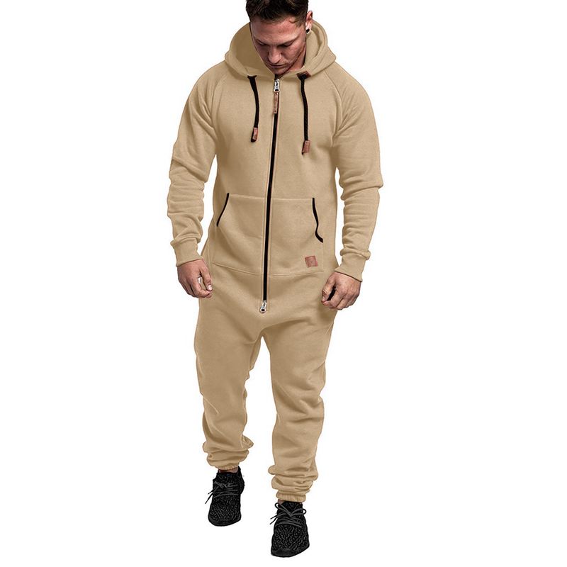 Ny hette fleece med ensfarget matchende casual herredress jumpsuit_voghion.com