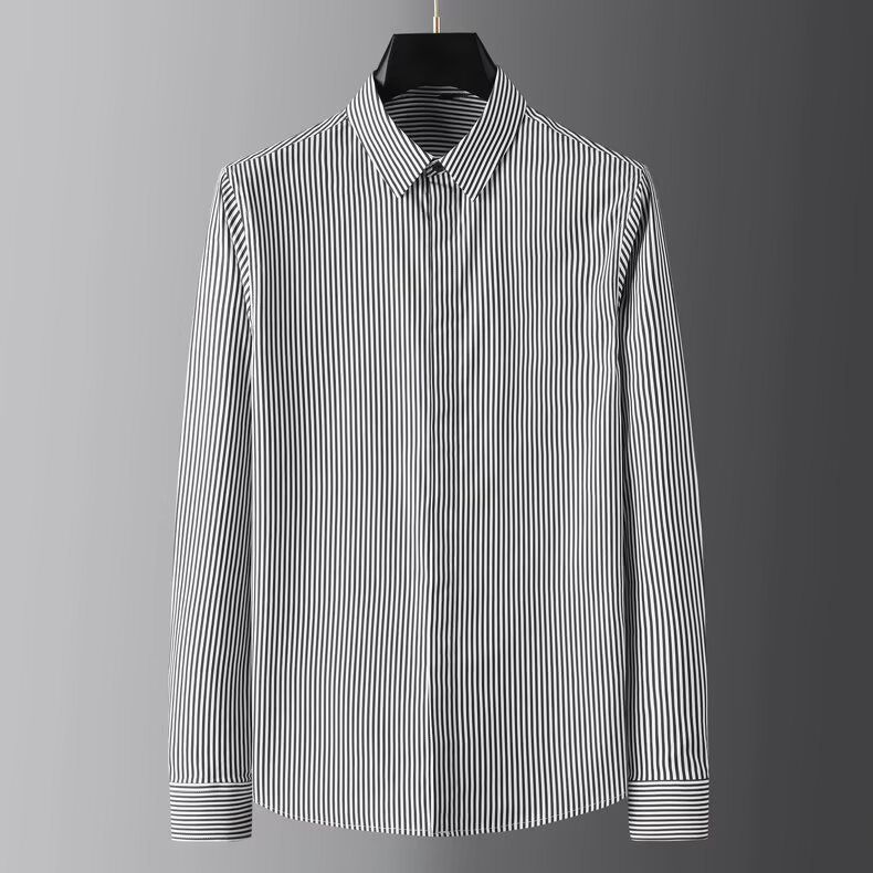 ​Langarmhemd für Herren, lässig, gestreift, Slim Fit, Button-Down-Hemd mit versteckten Knöpfen, knitterfrei und atmungsaktiv für Frühling und Herbst​_voghion.com