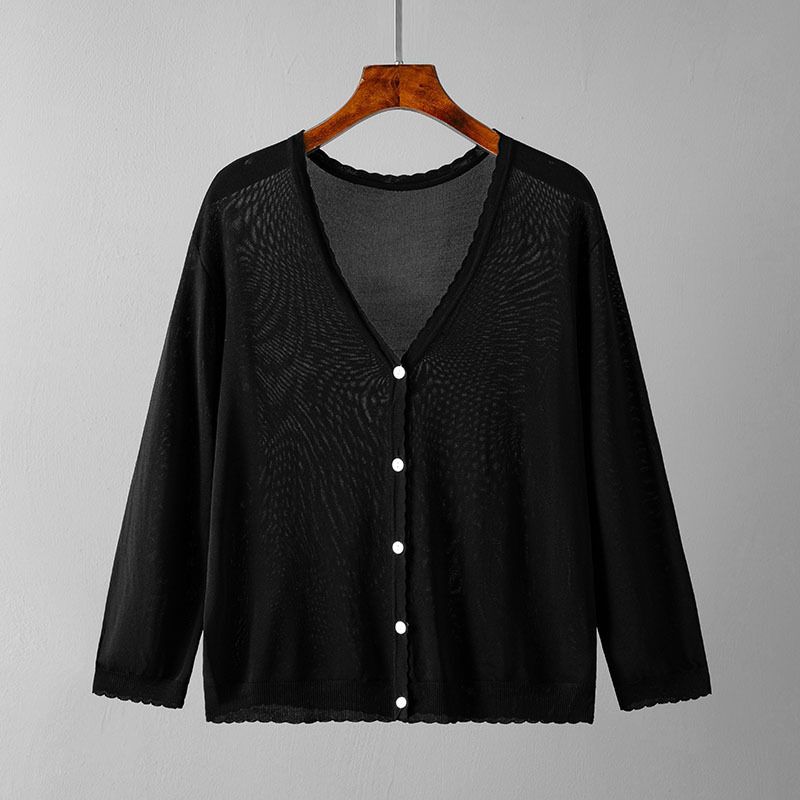 Damenbekleidung Strickpullover aus Eisseide, Damen-Strickjacke, lockerer Schal mit Hosenträgerrock, kleine Weste, Sonnenschutz, dünner Mantel, Damenoberteil_voghion.com