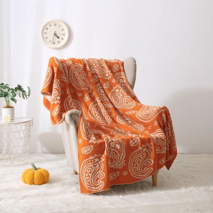Suede Knit Throw Blanket - Cashew Pattern (Ultra Soft & Cozy Perfect For Sofa Office Travel - Lightweight & Wrinkle-Resistant 50" X 60")​_voghion.com