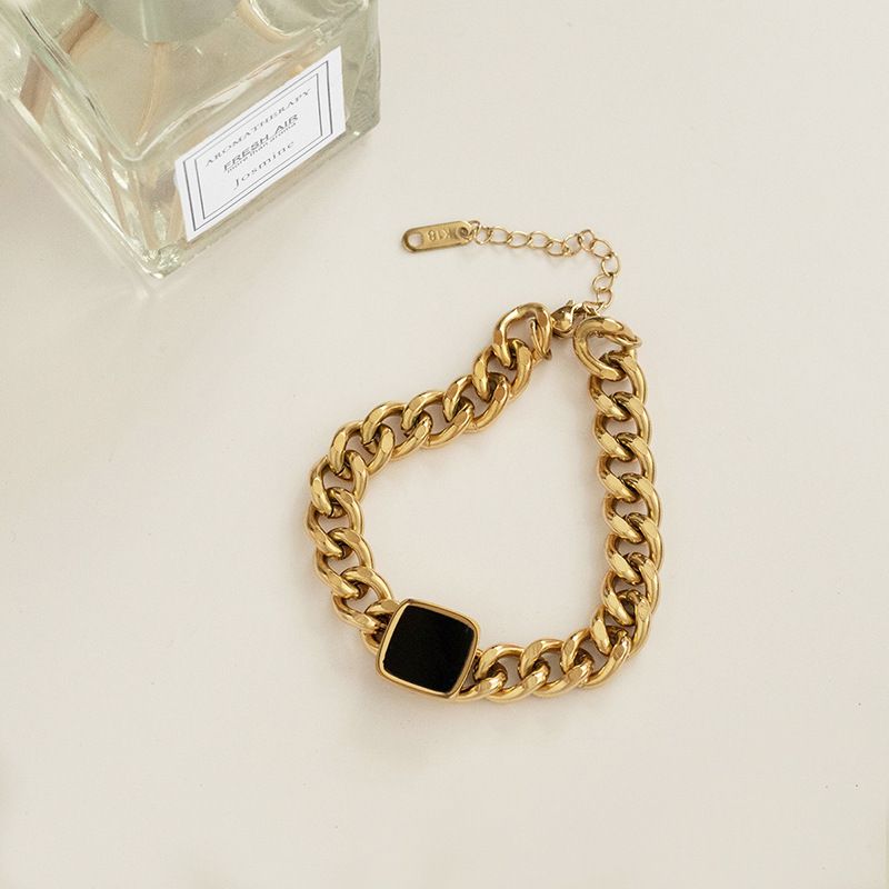 Collana cubana spessa in acciaio al titanio, celebrità di Internet, versatile, con goccia di olio, catena quadrata nera con clavicola, bracciale in oro, anello_voghion.com