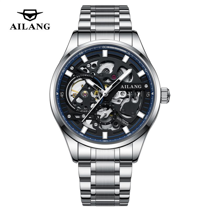 AILANG Brand Men Fashion Skeleton Mechanical Watch White Leather Waterproof Luminous Steampunk Automatic Watches Montre Homme_voghion.com