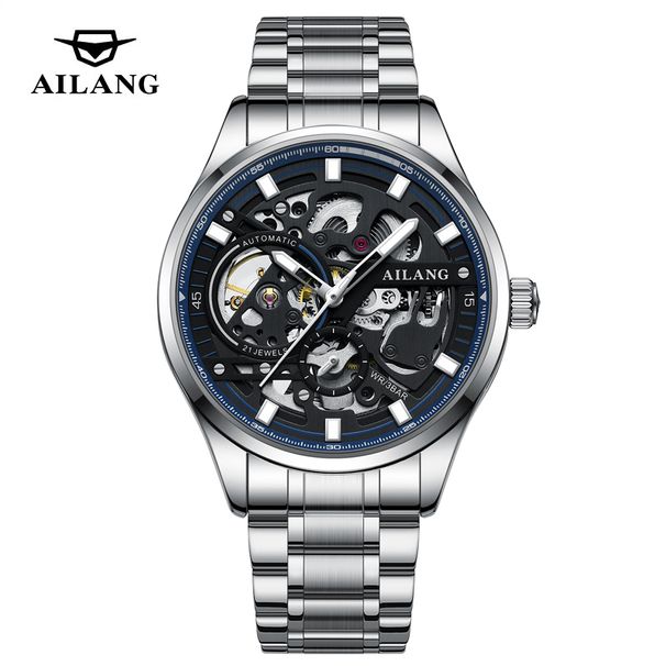 AILANG Brand Men Fashion Skeleton Mechanical Watch White Leather Waterproof Luminous Steampunk Automatic Watches Montre Homme_voghion.com