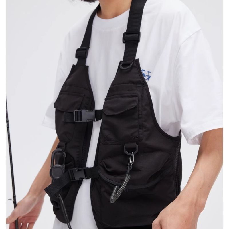 Herrenbekleidung Retro Taschenweste Angeljacke Outdoor Arbeitskleidung Funktionsweste Verstellbare Hosenträger_voghion.com