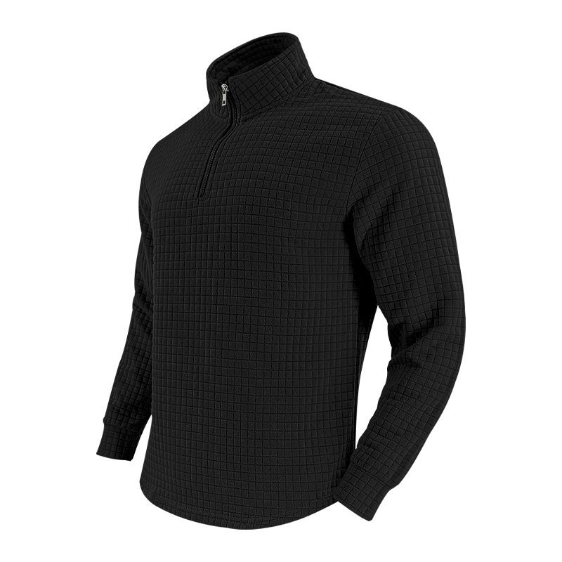 Vintage autumn and winter long sleeve men's half zip small checkered casual stand collar long sleeve hoodie_voghion.com