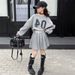 American Sports Suit For Girls With Letter Print Oblique Shoulder Sweater Suit New Style Advanced Pleated Skirt_voghion.com