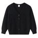 "Soft V-Neck Knit Cardigan For Girls - Breathable Long Sleeve Open Front Sweater With Balloon Details, Perfect For Spring & Summer"_voghion.com
